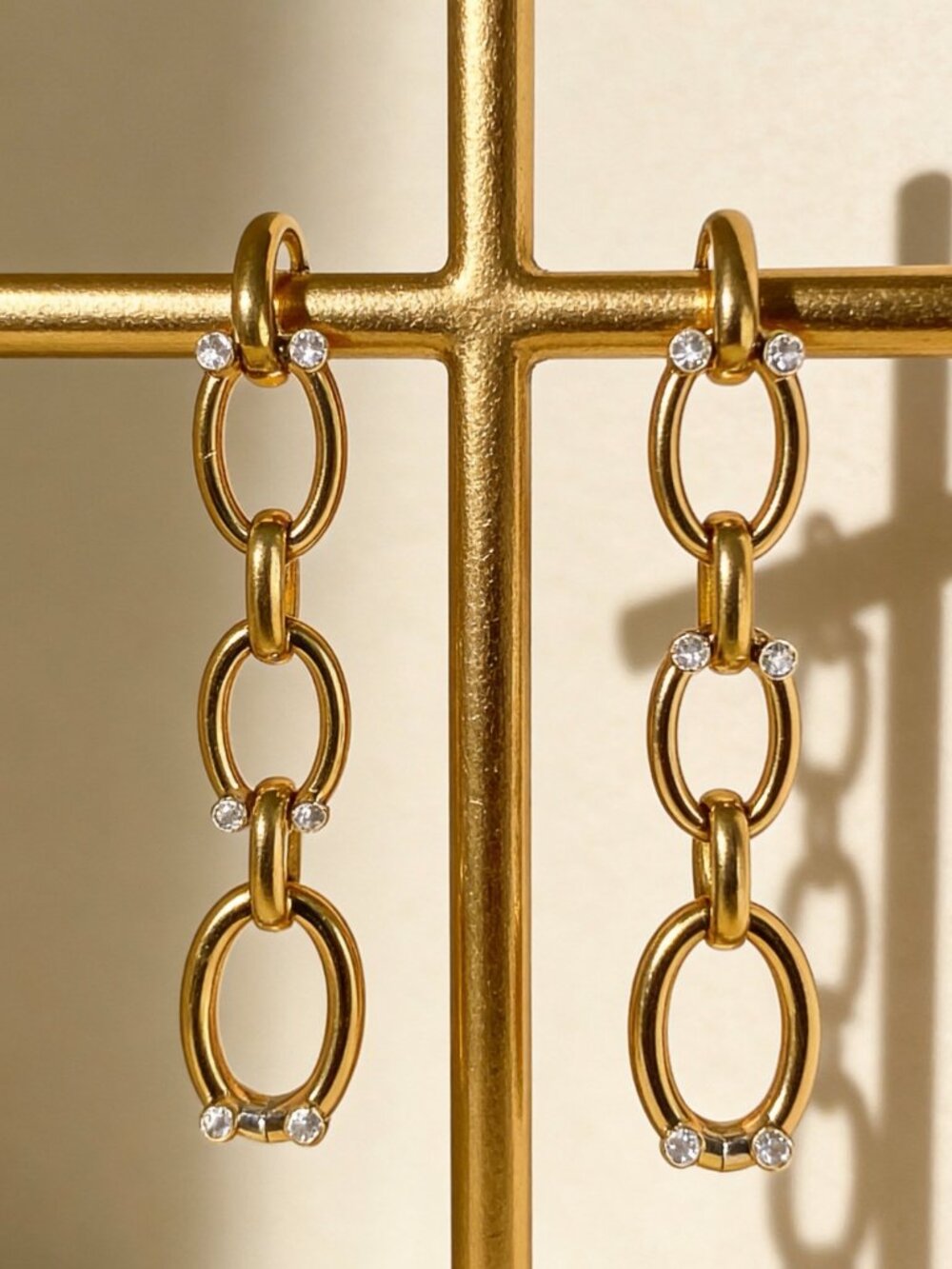 Gold Rhinestone Chain Drop Earrings - Picture 7 of 15